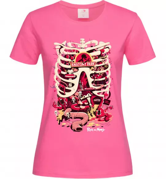 Женская футболка Rick and Morty Anatomy park Ярко-розовый фото