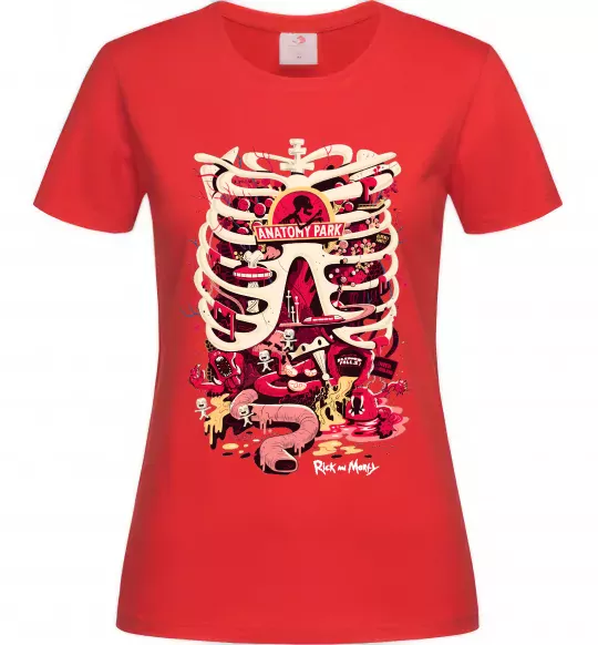 Женская футболка Rick and Morty Anatomy park Красный фото