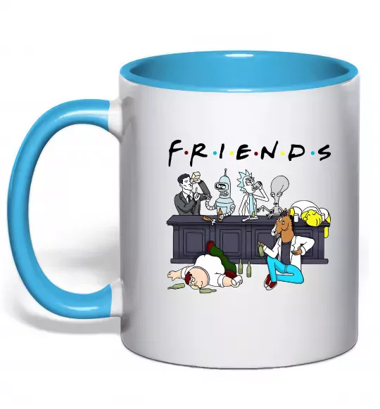 Чашка с цветной ручкой Cartoon alcohol friends Голубой фото