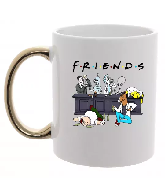 Чашка с цветной ручкой Cartoon alcohol friends Золото фото