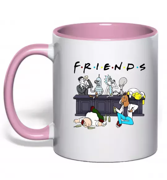 Чашка с цветной ручкой Cartoon alcohol friends Нежно розовый фото