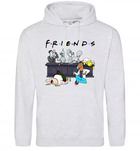 Мужская толстовка (худи) Cartoon alcohol friends Серый меланж фото
