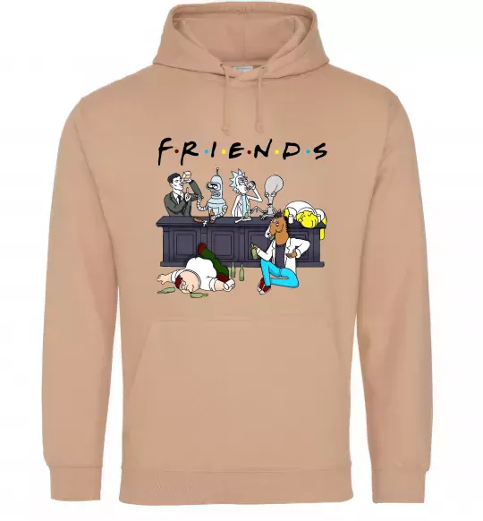 Мужская толстовка (худи) Cartoon alcohol friends Песочный фото