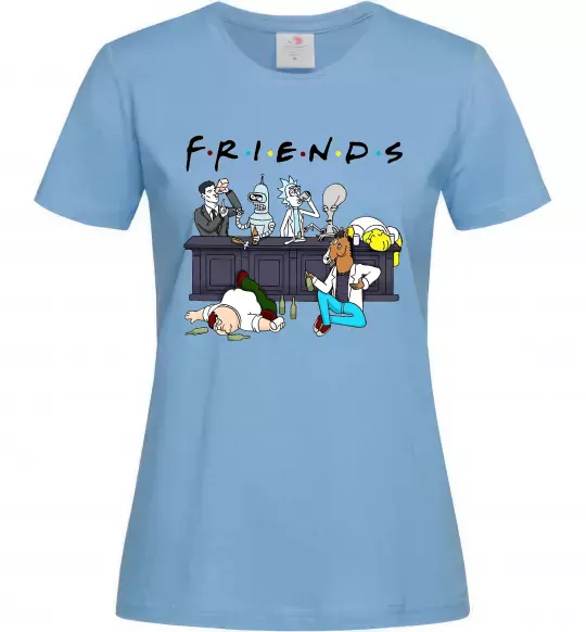 Женская футболка Cartoon alcohol friends Голубой фото