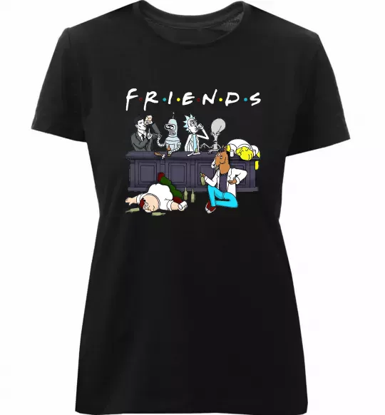 Жіноча преміум футболка Cartoon alcohol friends Чорний фото