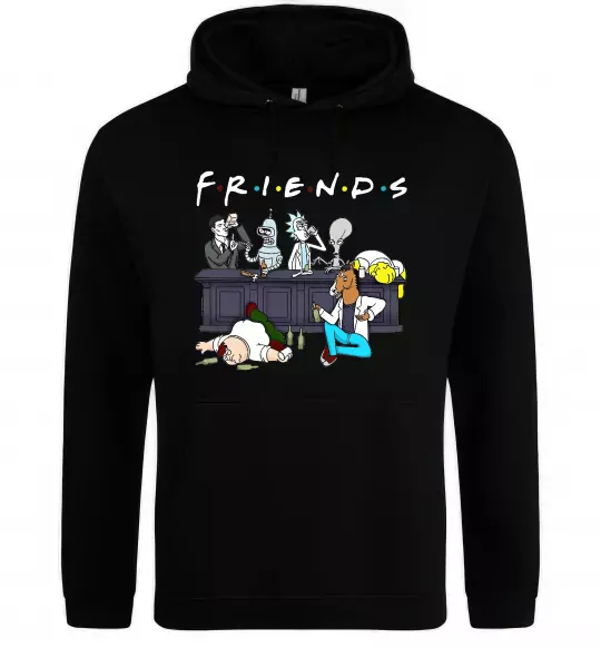 Женская толстовка (худи) Cartoon alcohol friends Черный фото