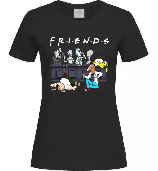 Женская футболка Cartoon alcohol friends Черный фото
