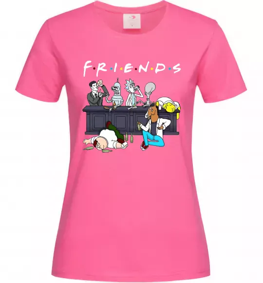 Женская футболка Cartoon alcohol friends Ярко-розовый фото