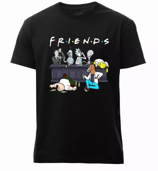 Мужская премиум футболка Cartoon alcohol friends Черный фото