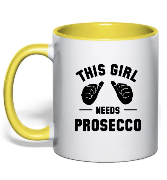 Чашка с цветной ручкой This girl needs Prosecco Лимонный фото