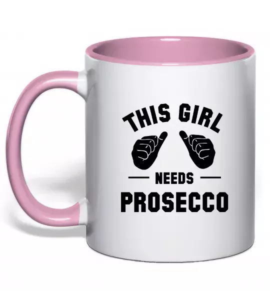 Чашка з кольоровою ручкою This girl needs Prosecco Ніжно рожевий фото