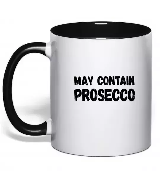 Чашка с цветной ручкой May contain prosecco Черный фото