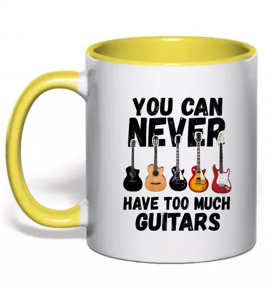 Чашка з кольоровою ручкою You can never have too much guitars Сонячно жовтий фото