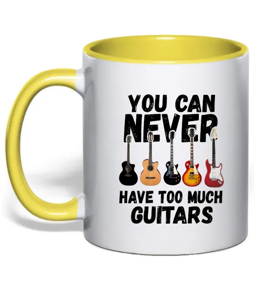 Чашка с цветной ручкой You can never have too much guitars Лимонный фото