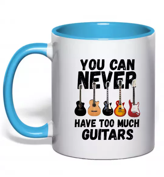 Чашка з кольоровою ручкою You can never have too much guitars Блакитний фото