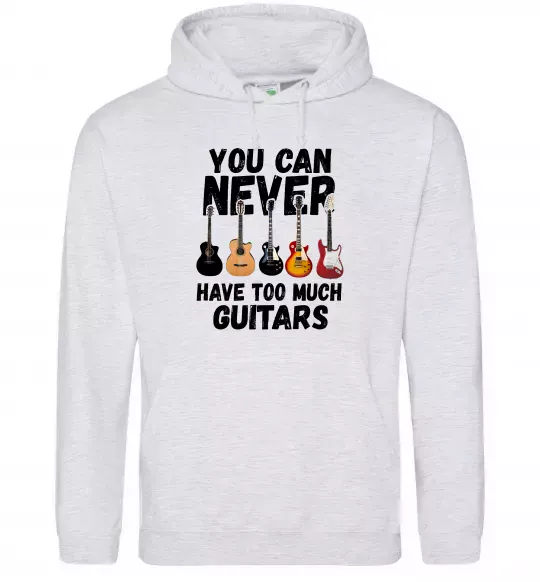 Чоловіча толстовка (худі) You can never have too much guitars Сірий меланж фото