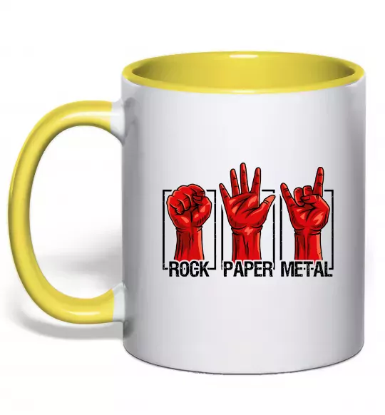 Чашка з кольоровою ручкою Rock Paper Metal Сонячно жовтий фото