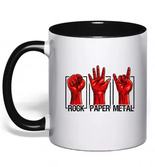 Чашка з кольоровою ручкою Rock Paper Metal Чорний фото