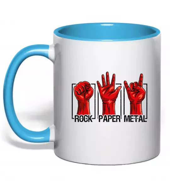 Чашка з кольоровою ручкою Rock Paper Metal Блакитний фото