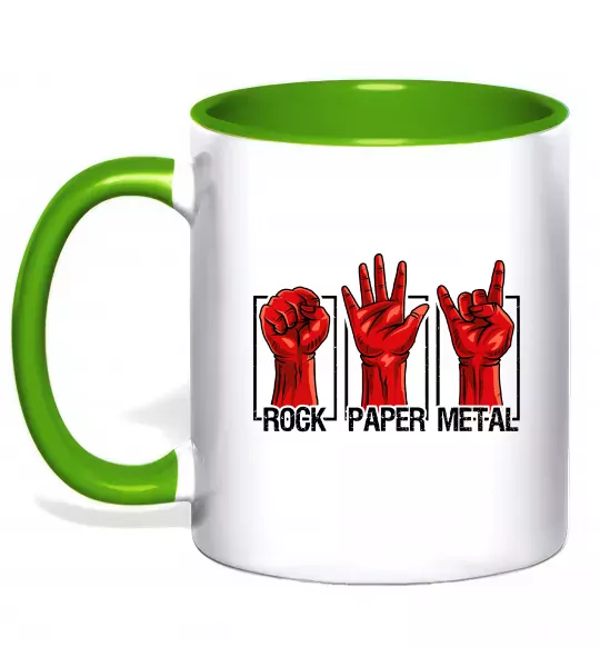 Чашка з кольоровою ручкою Rock Paper Metal Зелений фото