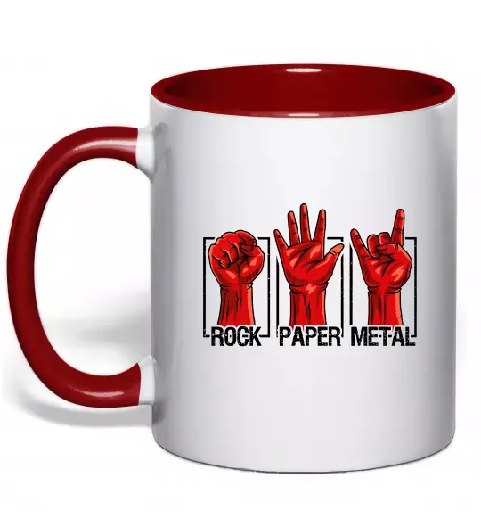 Чашка з кольоровою ручкою Rock Paper Metal Червоний фото