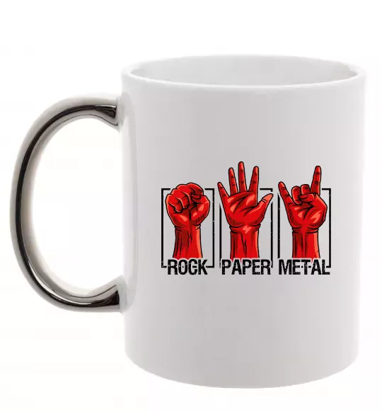 Чашка з кольоровою ручкою Rock Paper Metal Срібло фото