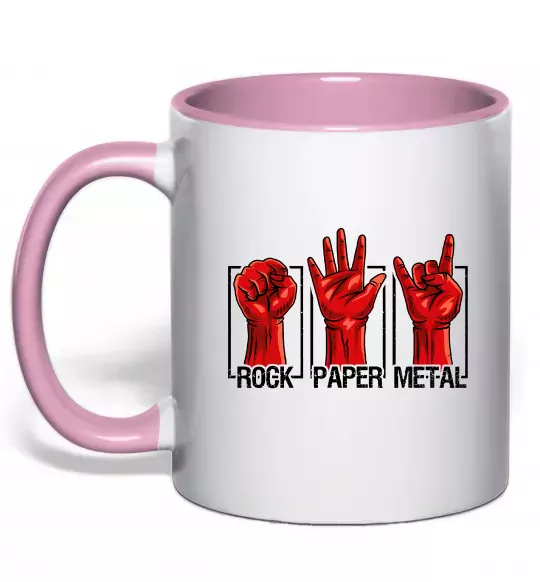 Чашка з кольоровою ручкою Rock Paper Metal Ніжно рожевий фото
