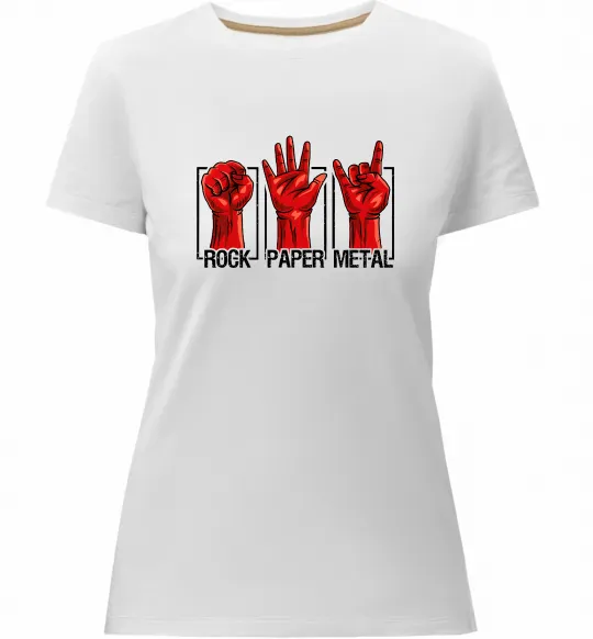 Женская премиум футболка Rock Paper Metal Белый фото