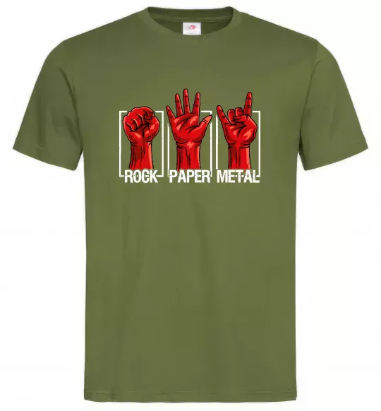 Мужская футболка Rock Paper Metal Оливковый фото