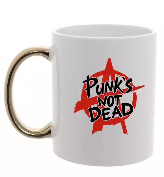 Чашка з кольоровою ручкою Punks not dead Золото фото