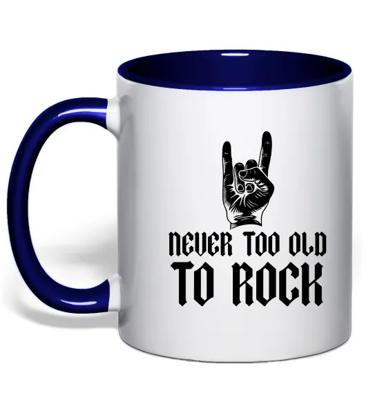 Чашка с цветной ручкой Never too old to rock Глубокий темно-синий фото