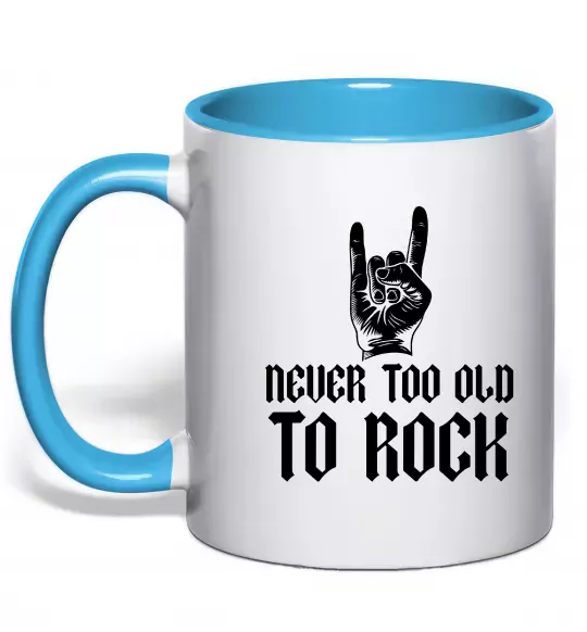 Чашка с цветной ручкой Never too old to rock Голубой фото