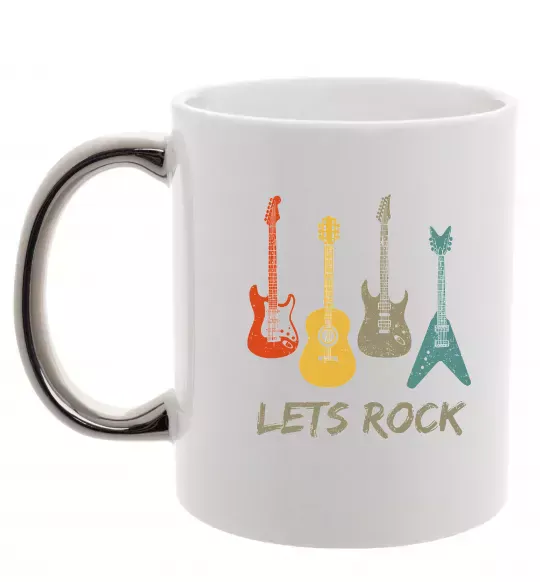 Чашка з кольоровою ручкою Let`s rock гітари Срібло фото