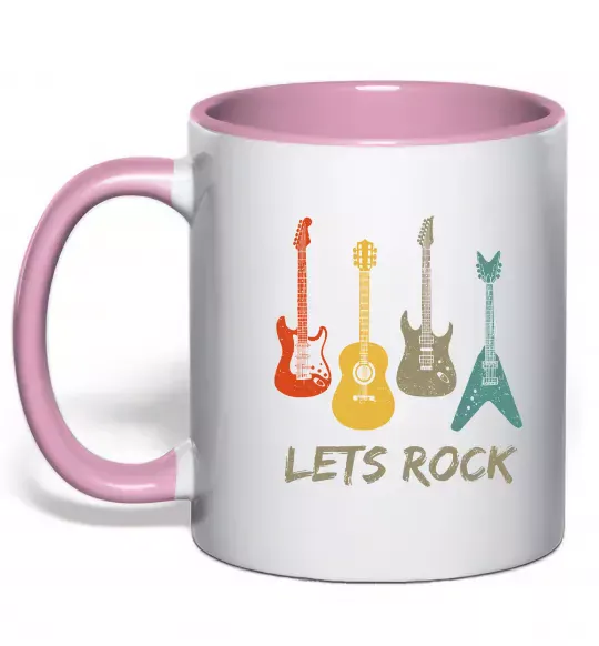 Чашка з кольоровою ручкою Let`s rock гітари Ніжно рожевий фото