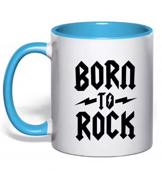 Чашка с цветной ручкой Born to rock Голубой фото