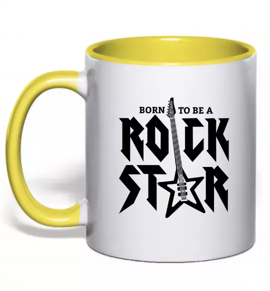 Чашка с цветной ручкой Born to be a rock star Солнечно желтый фото