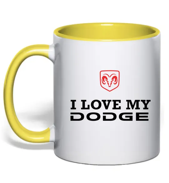 Чашка з кольоровою ручкою I love my Dodge Лимонний фото