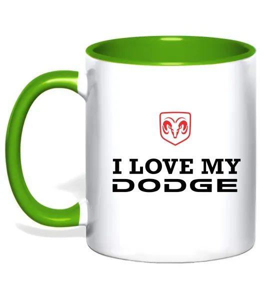Чашка з кольоровою ручкою I love my Dodge Лаймовий фото
