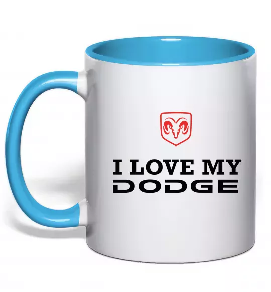 Чашка с цветной ручкой I love my Dodge Голубой фото