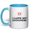Чашка с цветной ручкой I love my Dodge Голубой фото