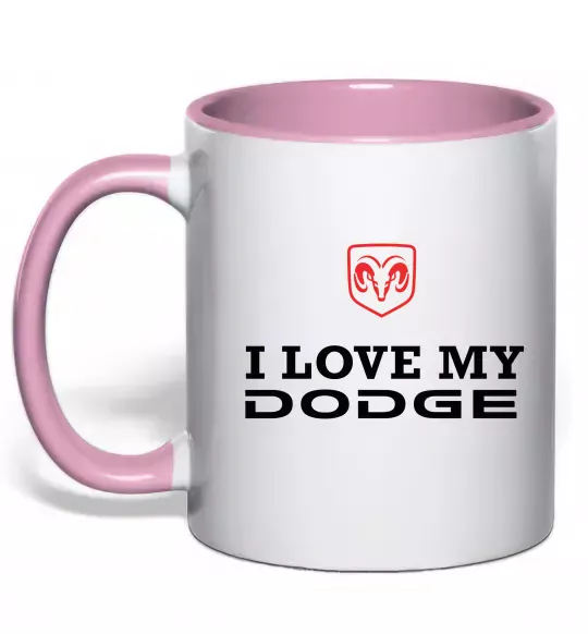 Чашка с цветной ручкой I love my Dodge Нежно розовый фото