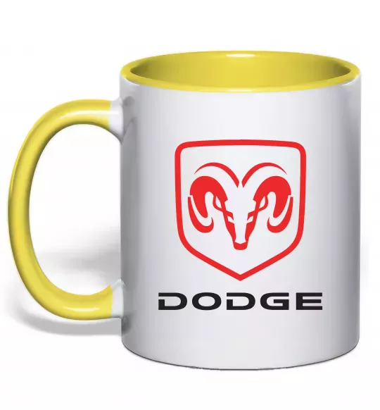 Чашка з кольоровою ручкою Dodge напис з лого Сонячно жовтий фото