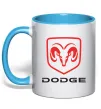 Чашка з кольоровою ручкою Dodge напис з лого Блакитний фото