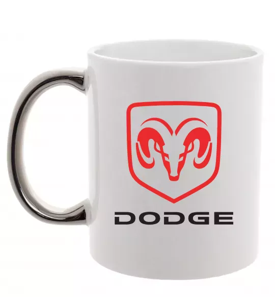 Чашка з кольоровою ручкою Dodge напис з лого Срібло фото