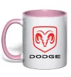 Чашка з кольоровою ручкою Dodge напис з лого Ніжно рожевий фото
