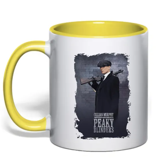 Чашка с цветной ручкой Cillian Murphy in Peaky Blinders Лимонный фото
