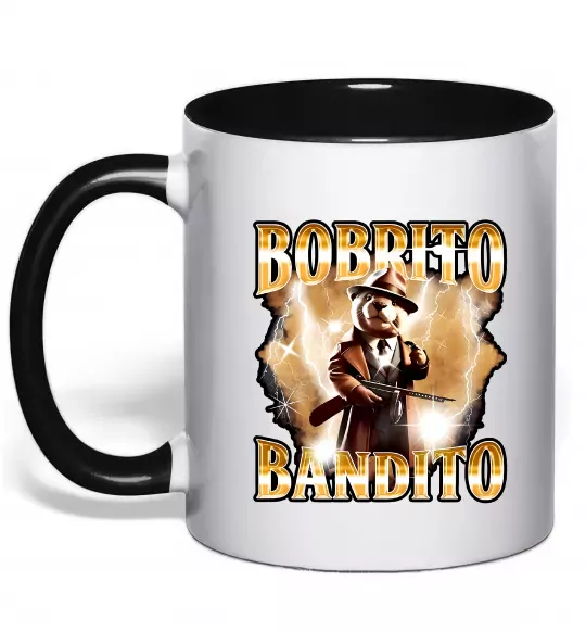 Чашка з кольоровою ручкою Bobrito bandito Чорний фото