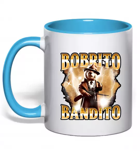 Чашка з кольоровою ручкою Bobrito bandito Блакитний фото