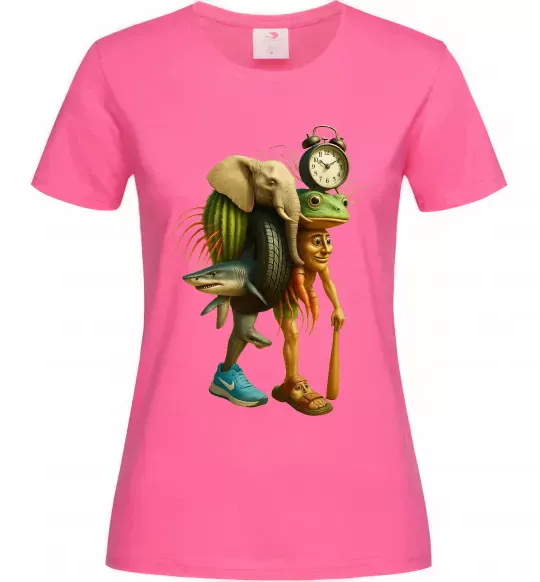 Жіноча футболка Trippa Troppa Tralala Lirilì Rilà Tung Tung Яскраво-рожевий фото