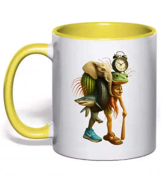 Чашка з кольоровою ручкою Trippa Troppa Tralala Lirilì Rilà Tung Tung Сонячно жовтий фото